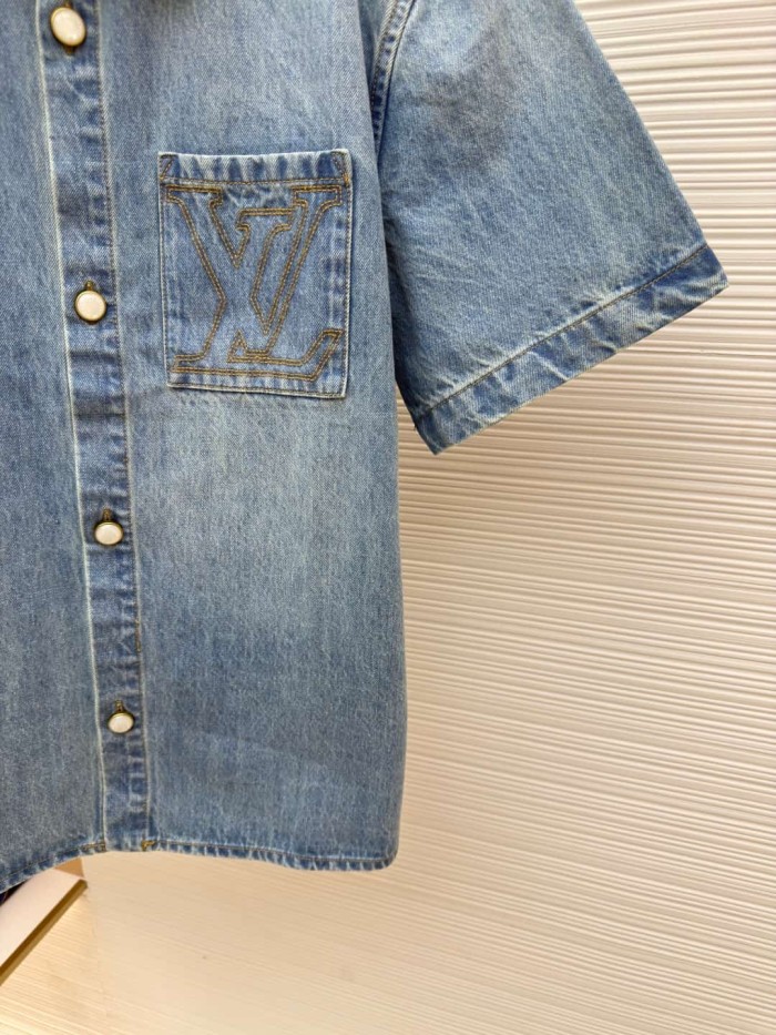 1:1 quality version Pocket Thick Thread Logo Embroidery Denim Shirt 29116515