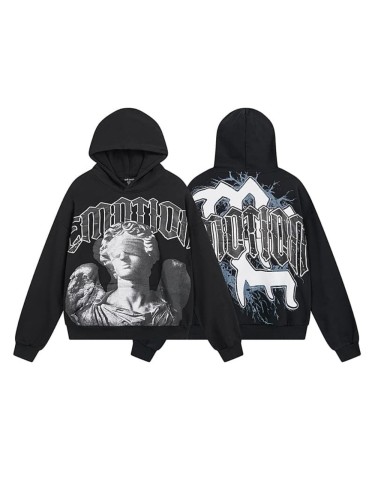 Broken Arm Plaster Angel Statue Print Washed Hoodie 29116522