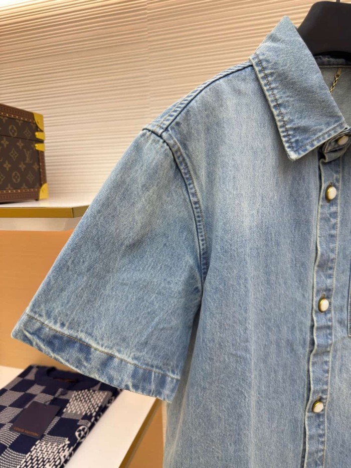 1:1 quality version Pocket Thick Thread Logo Embroidery Denim Shirt 29116515