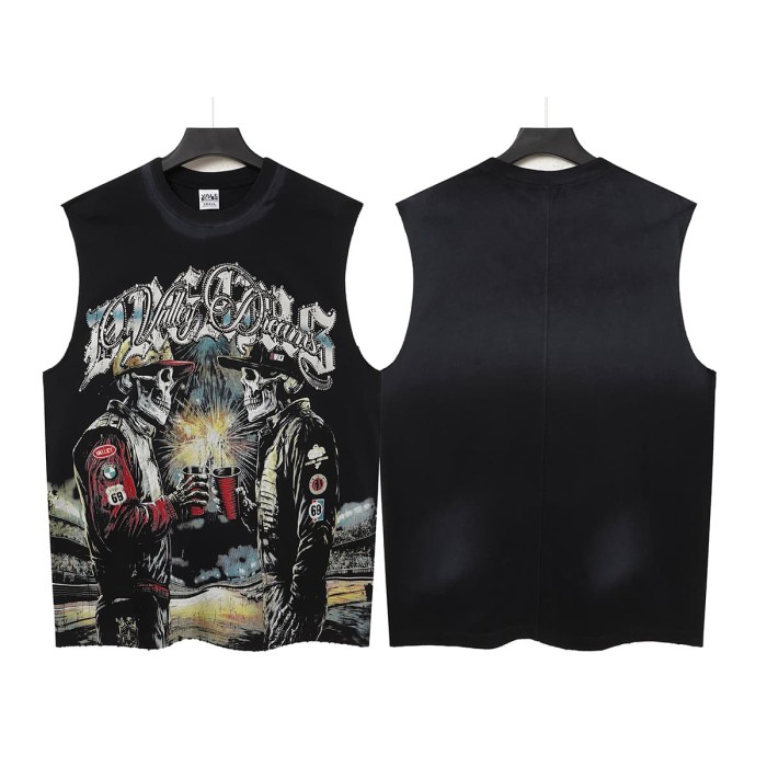 Skeleton Cowboy Toast Rhinestone Print Washed Vest 2 colors 29119187