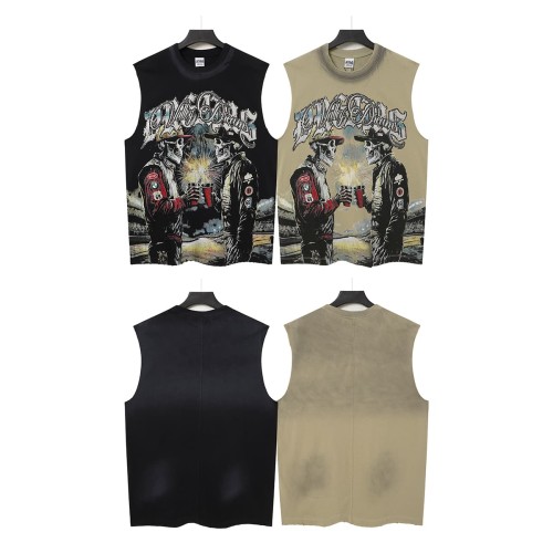 Skeleton Cowboy Toast Rhinestone Print Washed Vest 2 colors 29119187