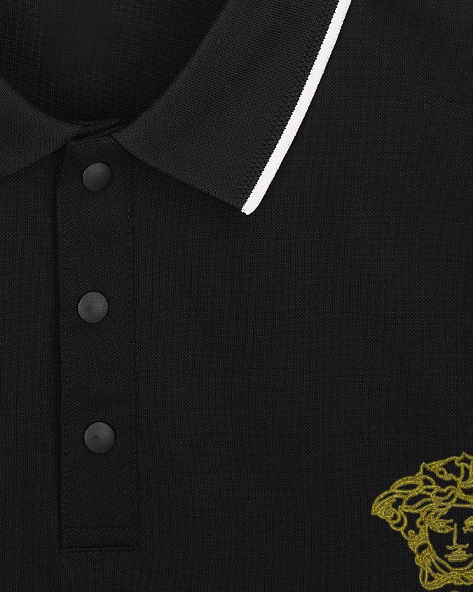 Business Luxury Slim Fit Contrast Piping Collar Tiny Golden Medusa Embroidery Men's Polo Shirt 3 colors 29119789