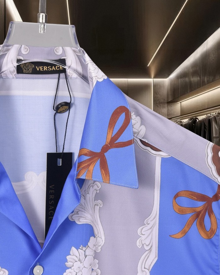 All Over Golden Scroll Bowknot Cameo Medusa Print Cuban Collar Vacation Shirt 2 colors 29139991