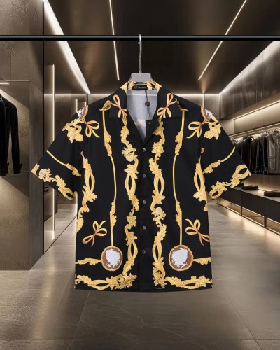 All Over Golden Scroll Bowknot Cameo Medusa Print Cuban Collar Vacation Shirt 2 colors 29139991