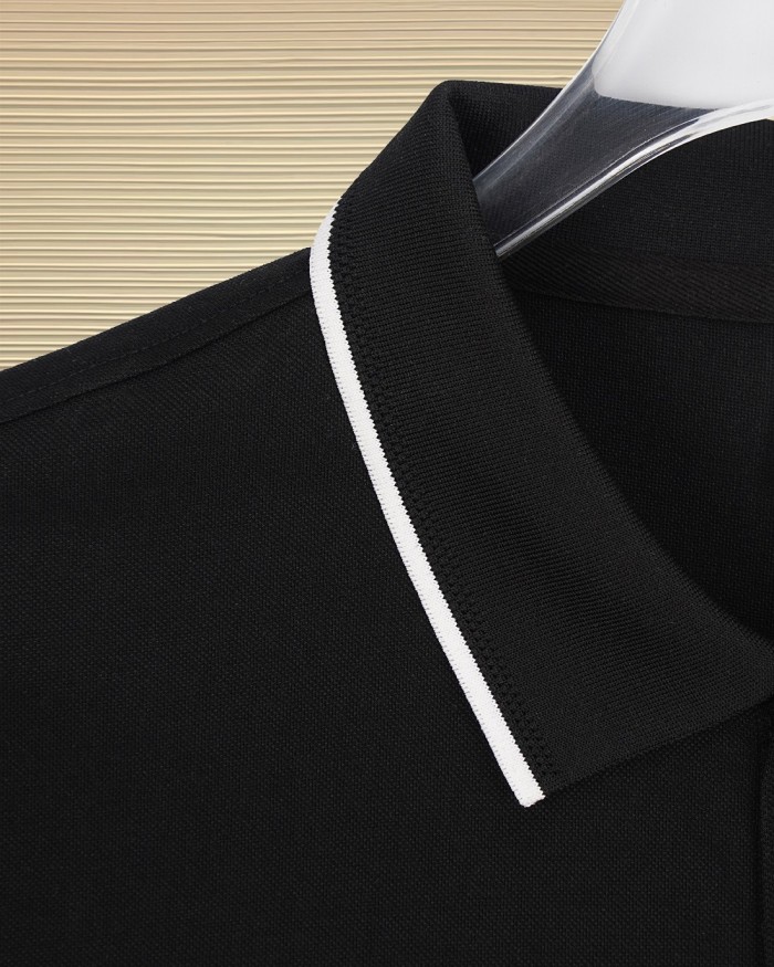Business Luxury Slim Fit Contrast Piping Collar Tiny Golden Medusa Embroidery Men's Polo Shirt 3 colors 29119789
