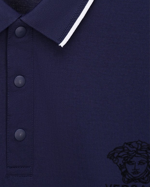 Business Luxury Slim Fit Contrast Piping Collar Tiny Golden Medusa Embroidery Men's Polo Shirt 3 colors 29119789