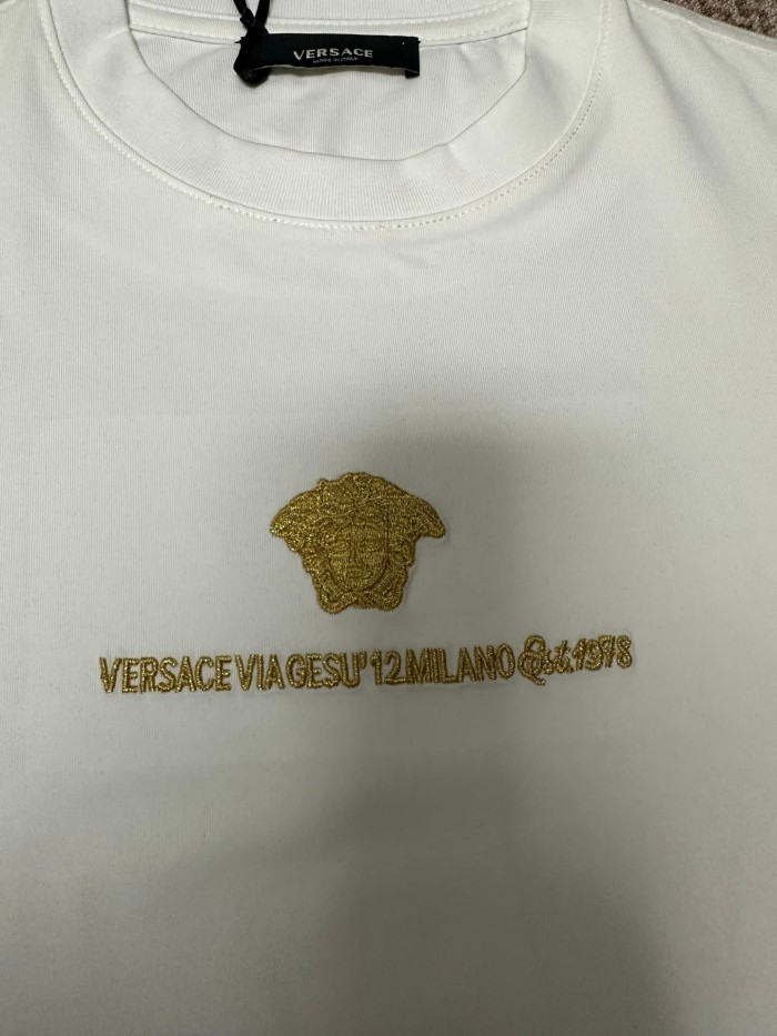 Tiny Medusa Head Embroidery Milano Address Text Matching Couple T-shirt 2 colors 29119626