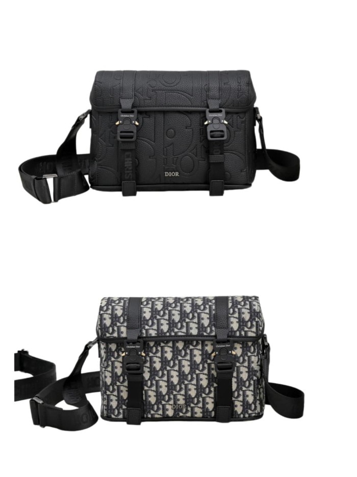 Men's Black Grained Calfskin Embossed Logo Flap Crossbody Messenger Bag 2 colors 29119276