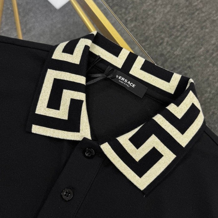 Luxury Slim Fit Greca Jacquard Collar Medusa Embroidered Polo Shirt 29119334