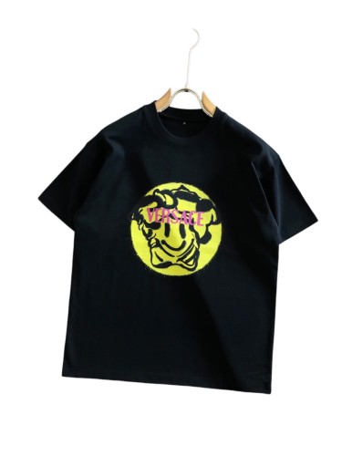 Street Graffiti Style Contrast Yellow Circle Smiley Medusa Pink Letter Print T-shirt 2 colors 29119683