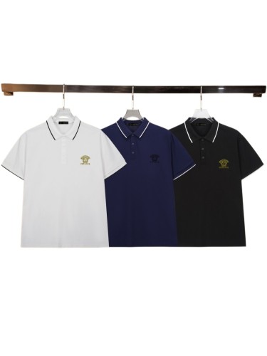 Business Luxury Slim Fit Contrast Piping Collar Tiny Golden Medusa Embroidery Men's Polo Shirt 3 colors 29119789