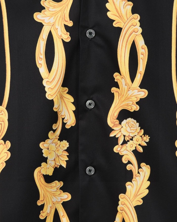 All Over Golden Scroll Bowknot Cameo Medusa Print Cuban Collar Vacation Shirt 2 colors 29139991
