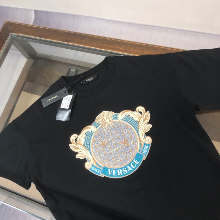 Luxury Baroque Style Crystal Rhinestone Badge Medusa Graphic Print Matching Couple T-shirt 2 colors 29119651