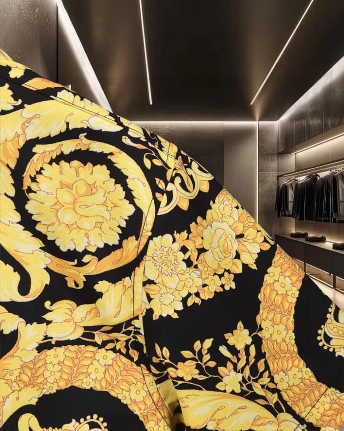Baroque Royal Style All Over Golden Floral Crown Medallion Print Cuban Collar Vacation Shirt 2 colors 29140025