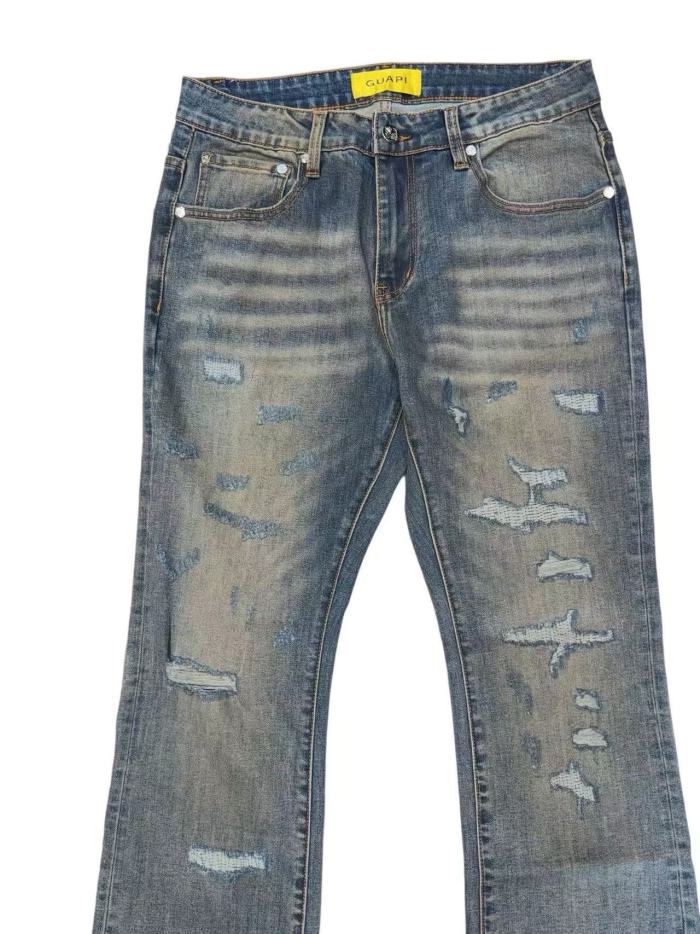 1:1 quality version Vintage Washed Distressed Flare  Destroyed Bootcut Denim Jeans 29164287