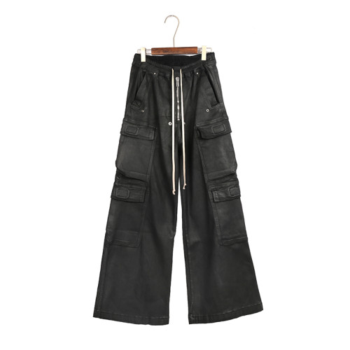 1:1 quality version Coated Wax Brushed Wide-Leg Flare Cargo Pants 29143789