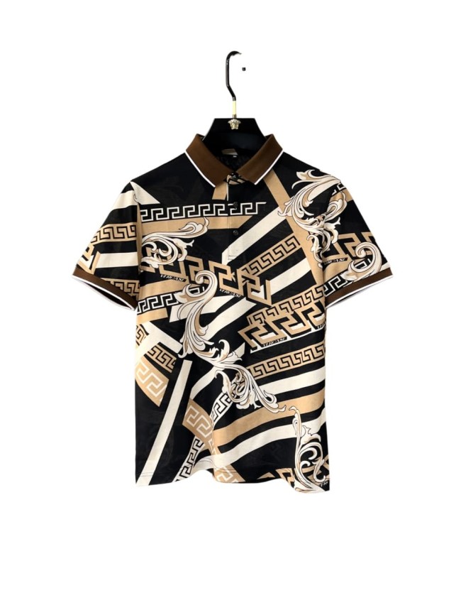 1:1 quality version Luxury Business Style Diagonal Stripe Splicing Greca Border Baroque Scroll Floral All Over Print Polo Shirt 29143770