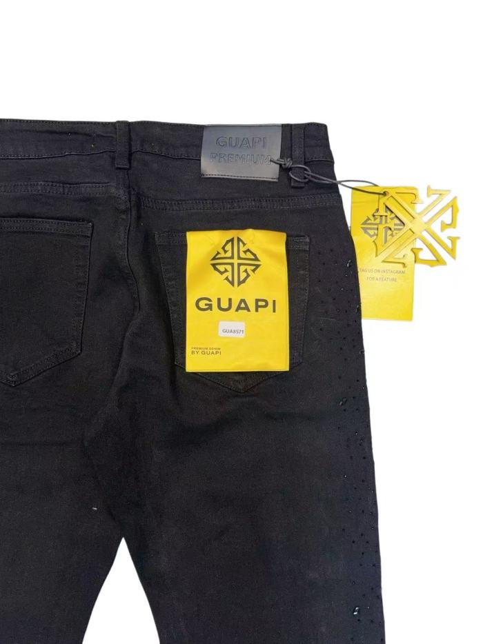1:1 quality version Solid Black Gradient Hot Fix Rhinestone Side Panel Flare Denim Jeans 29143986