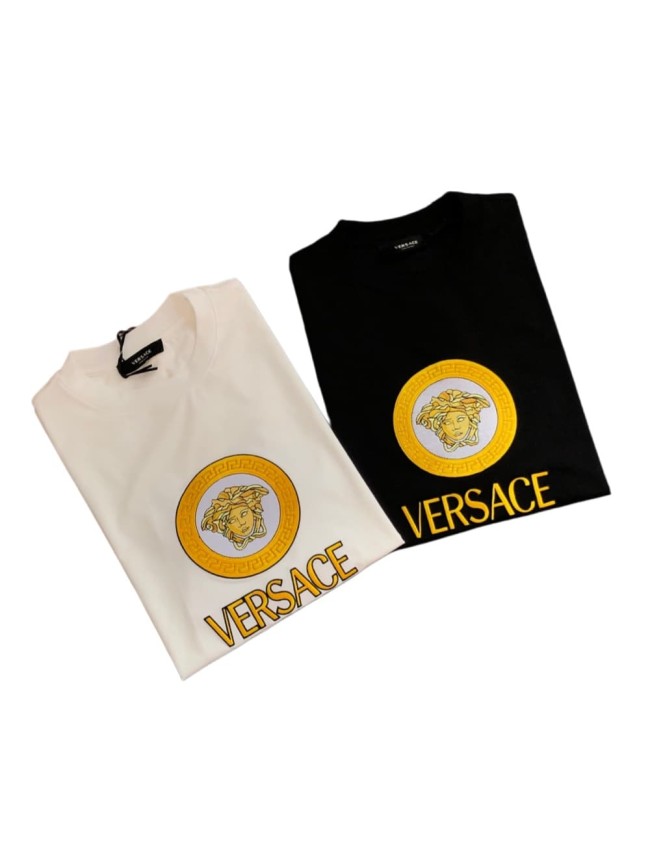 Minimal Luxury Style Golden Greca Circle Medusa Graphic Brand Letter Print T-shirt 2 colors 29140065