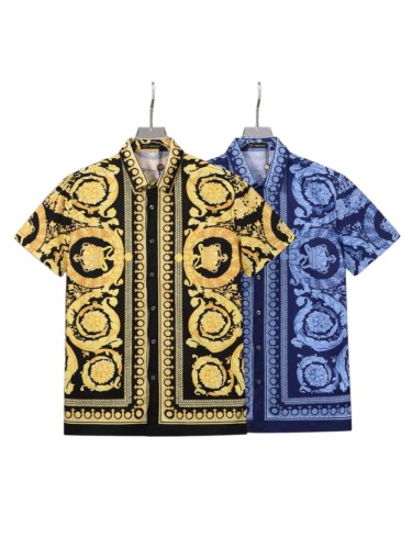 Baroque Royal Style All Over Golden Floral Crown Medallion Print Cuban Collar Vacation Shirt 2 colors 29140025