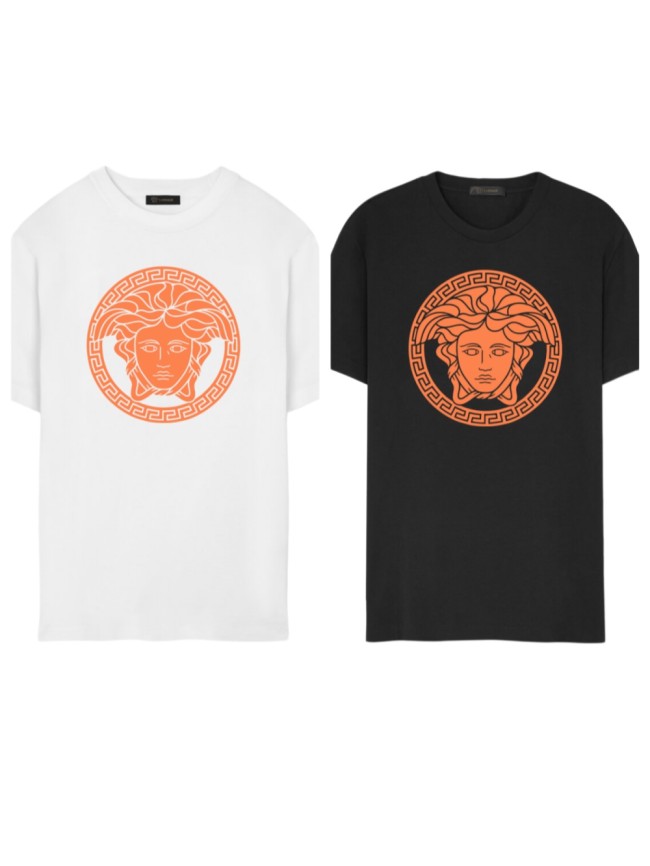 Black & White Vibrant Orange Outline Medusa Badge Unisex T-shirt 2 colors 29140143