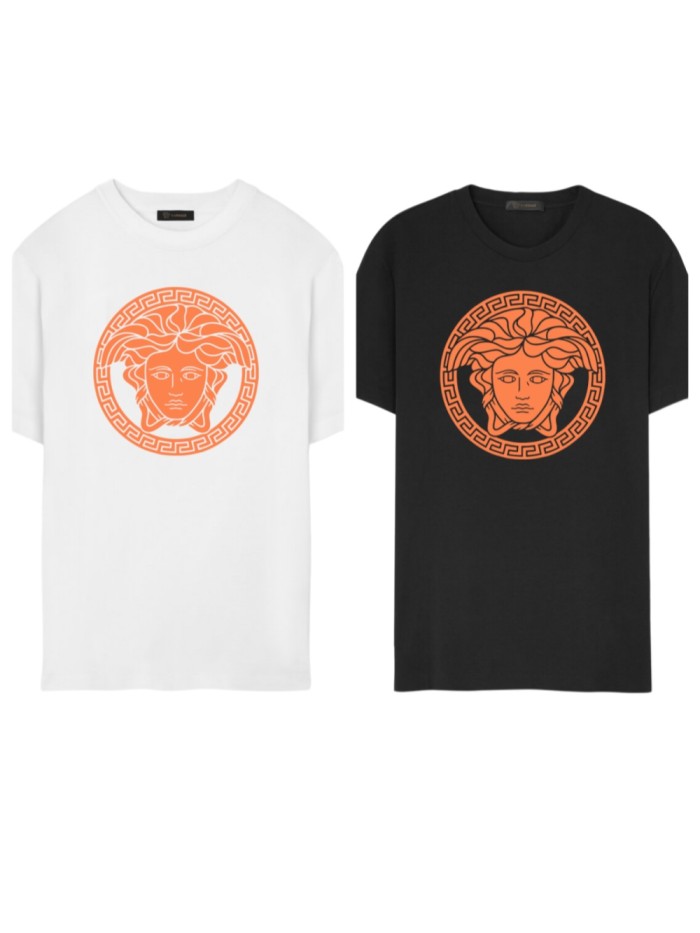 Black & White Vibrant Orange Outline Medusa Badge Unisex T-shirt 2 colors 29140143
