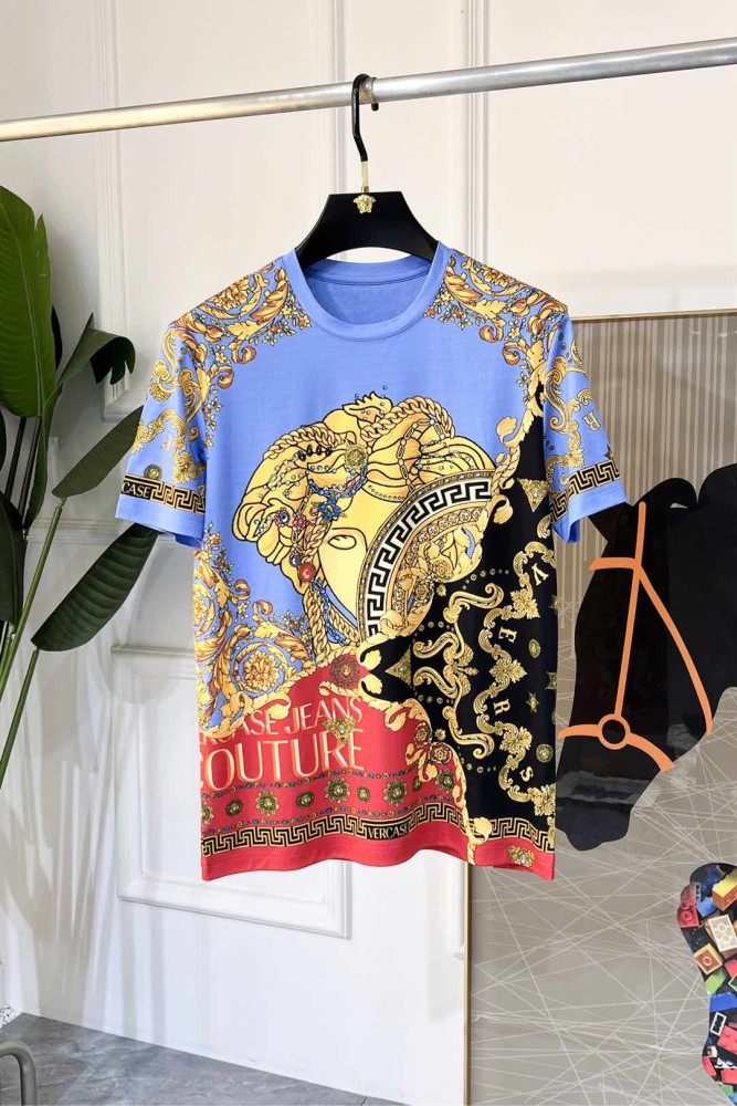 1:1 quality version Patchwork Baroque Style Chain Medusa Head All Over Golden Floral Print T-shirt 2 colors 29143759