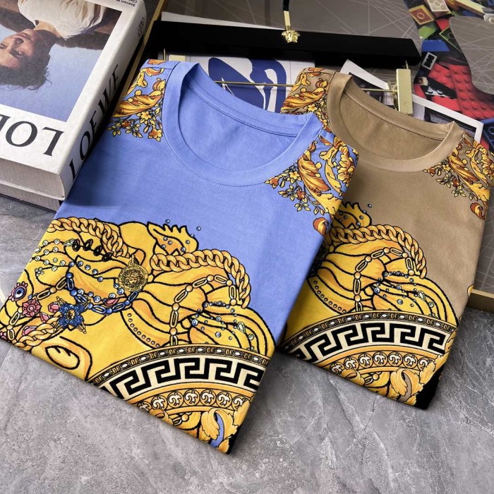 1:1 quality version Patchwork Baroque Style Chain Medusa Head All Over Golden Floral Print T-shirt 2 colors 29143759