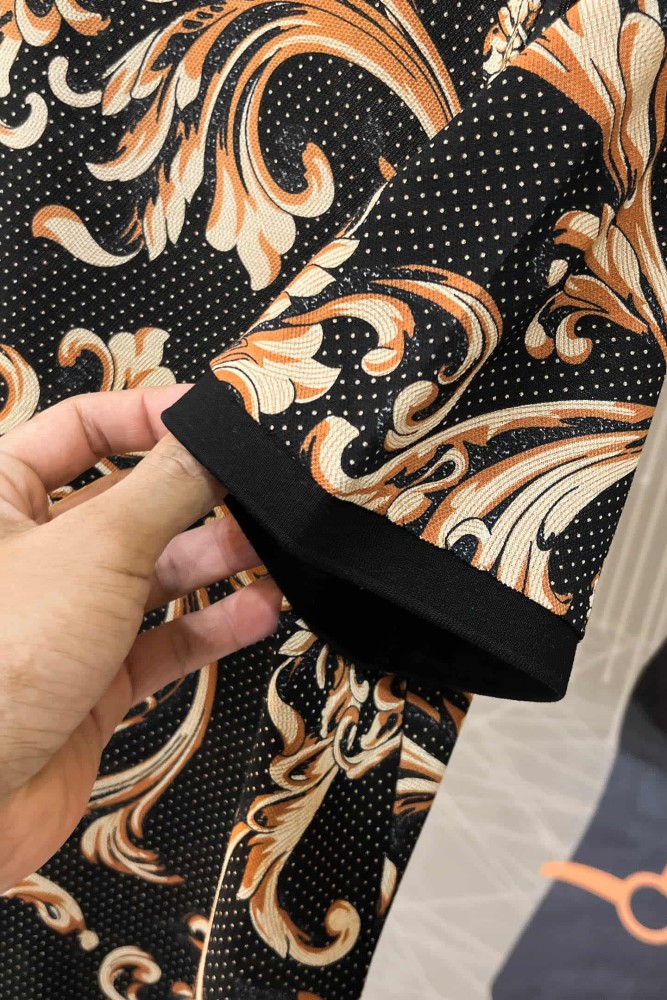 1:1 quality version Luxury Business Style Tiny Dot Background Golden Baroque Scroll Floral All Over Print Polo Shirt 29143798