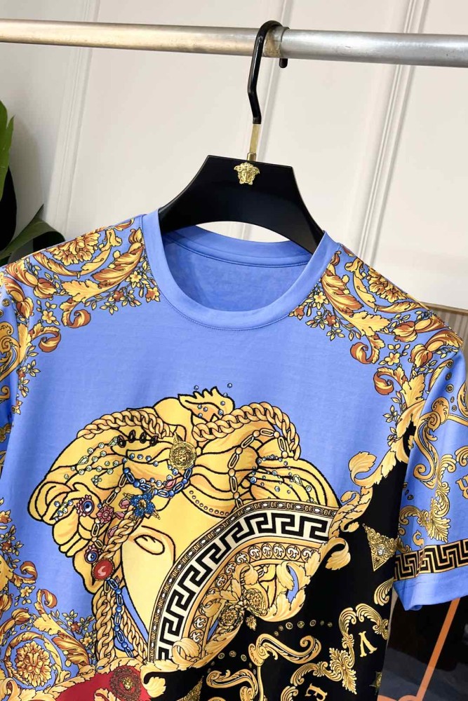 1:1 quality version Patchwork Baroque Style Chain Medusa Head All Over Golden Floral Print T-shirt 2 colors 29143759