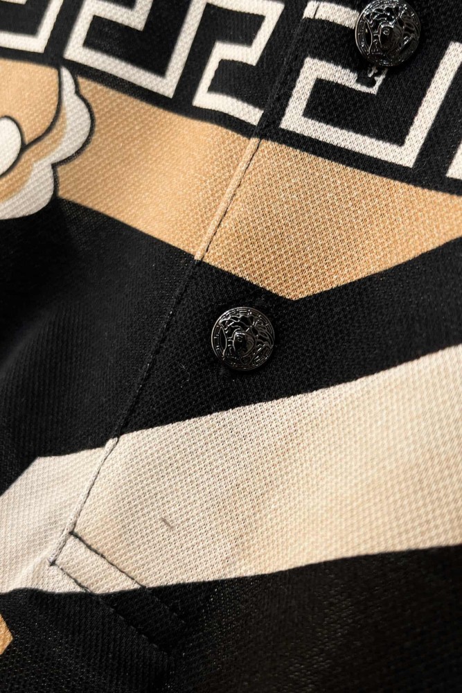 1:1 quality version Luxury Business Style Diagonal Stripe Splicing Greca Border Baroque Scroll Floral All Over Print Polo Shirt 29143770