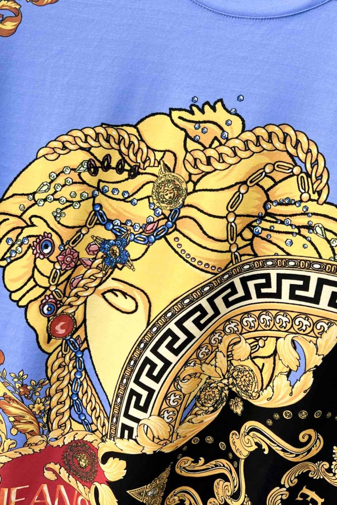 1:1 quality version Patchwork Baroque Style Chain Medusa Head All Over Golden Floral Print T-shirt 2 colors 29143759