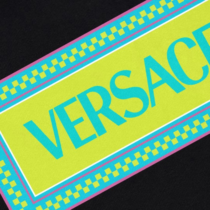 Neon Contrast Style Greek Key Border Square Box Versace Letter Print Unisex T-shirt 2 colors 29140157