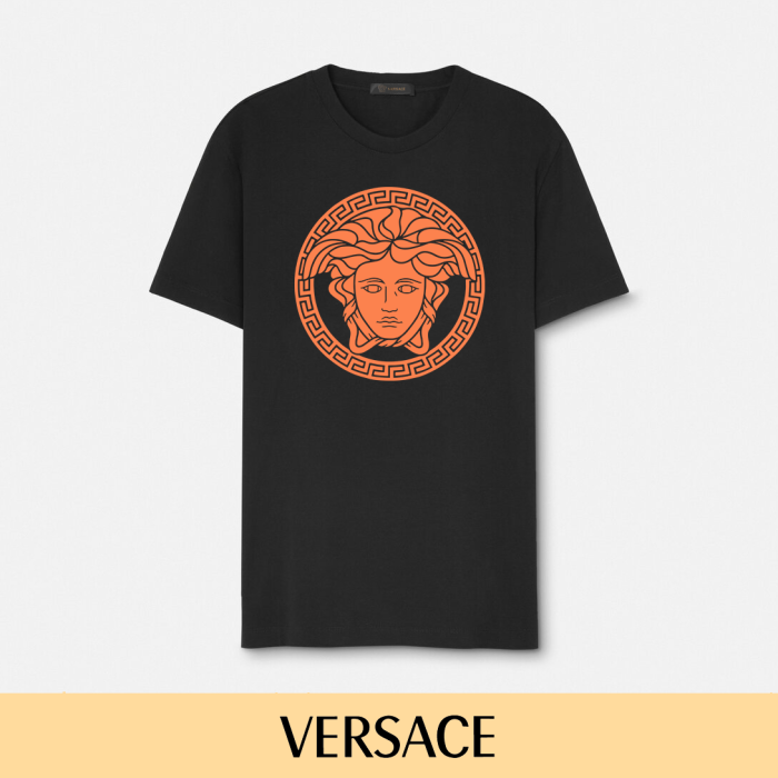Black & White Vibrant Orange Outline Medusa Badge Unisex T-shirt 2 colors 29140143
