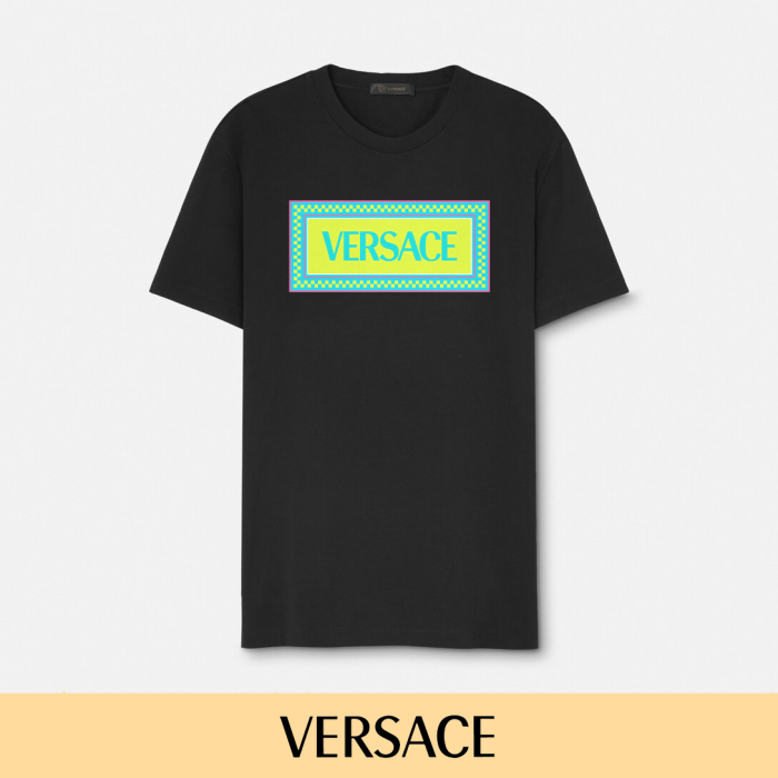Neon Contrast Style Greek Key Border Square Box Versace Letter Print Unisex T-shirt 2 colors 29140157