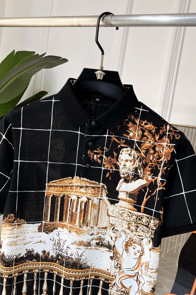 1:1 quality versionWhite Grid Background Ancient Greek Temple Sculpture Cherub All Over Print Polo Shirt 29143796