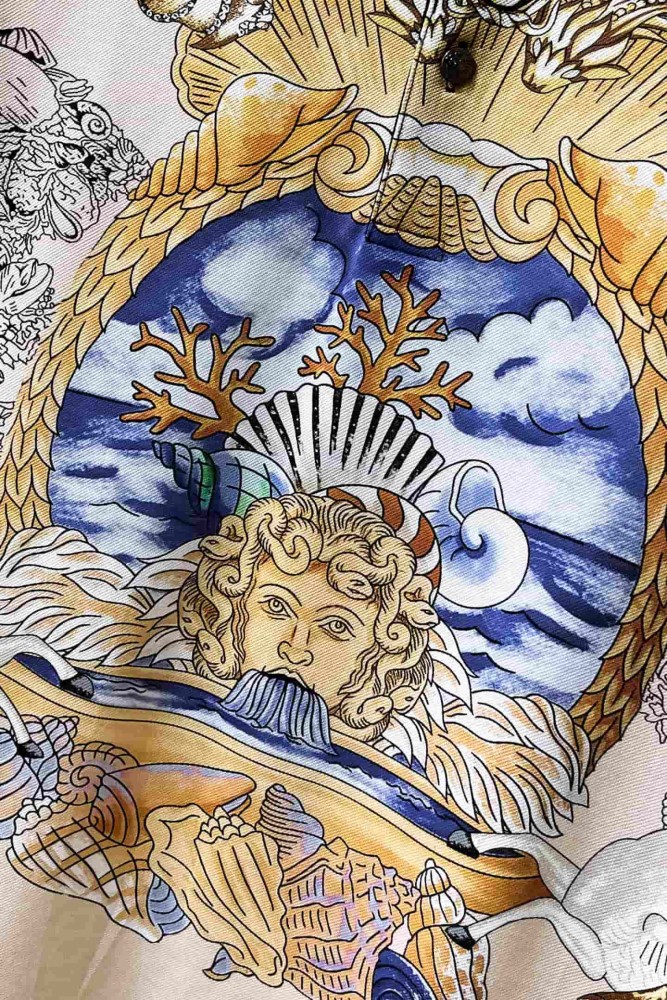 1:1 quality version Luxury Nautical Baroque Style All Over Seashell Coral Mermaid Medusa Print Polo Shirt 29143763