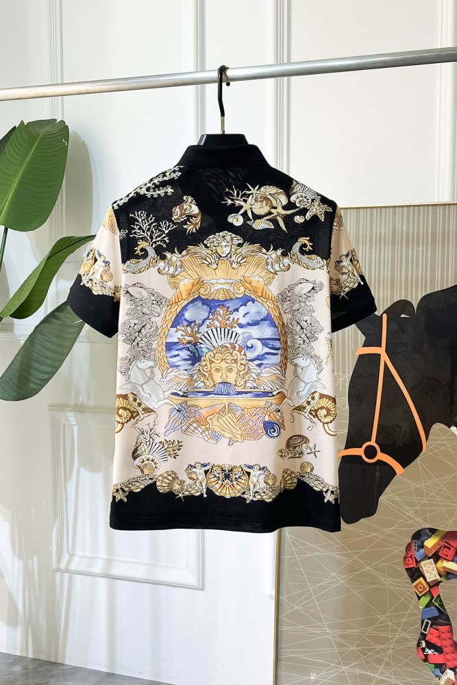 1:1 quality version Luxury Nautical Baroque Style All Over Seashell Coral Mermaid Medusa Print Polo Shirt 29143763