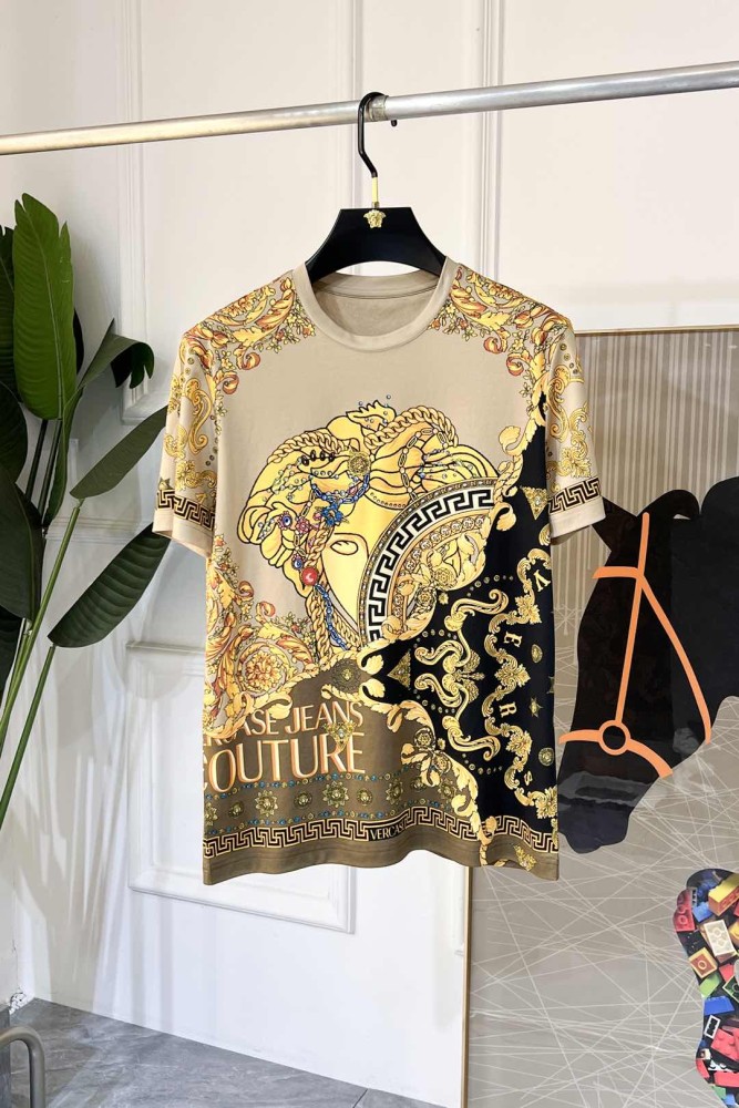 1:1 quality version Patchwork Baroque Style Chain Medusa Head All Over Golden Floral Print T-shirt 2 colors 29143759