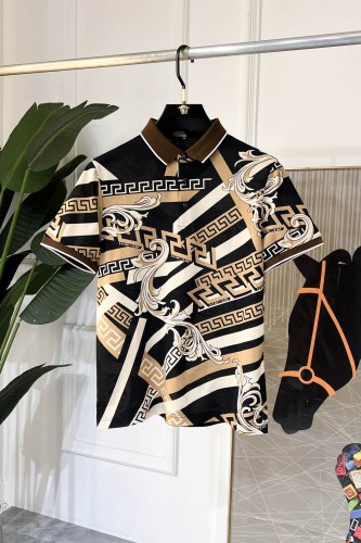 1:1 quality version Luxury Business Style Diagonal Stripe Splicing Greca Border Baroque Scroll Floral All Over Print Polo Shirt 29143770