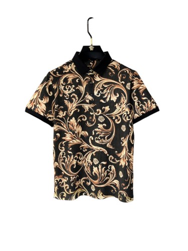 1:1 quality version Luxury Business Style Tiny Dot Background Golden Baroque Scroll Floral All Over Print Polo Shirt 29143798
