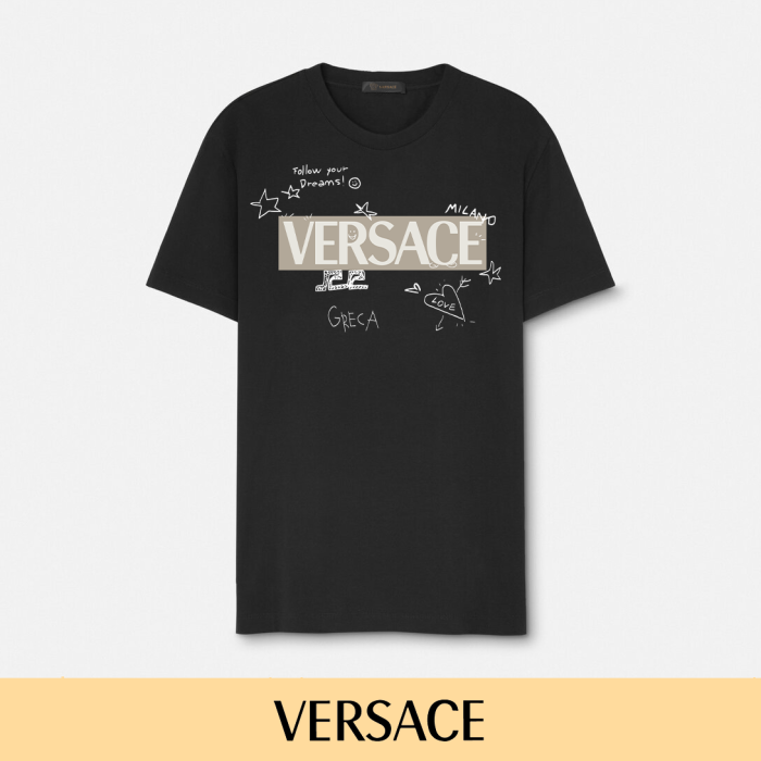 Doodle Sketch Style Star Heart Hand Drawn Versace Letter Greca Text Unisex T-shirt 2 colors 29140151
