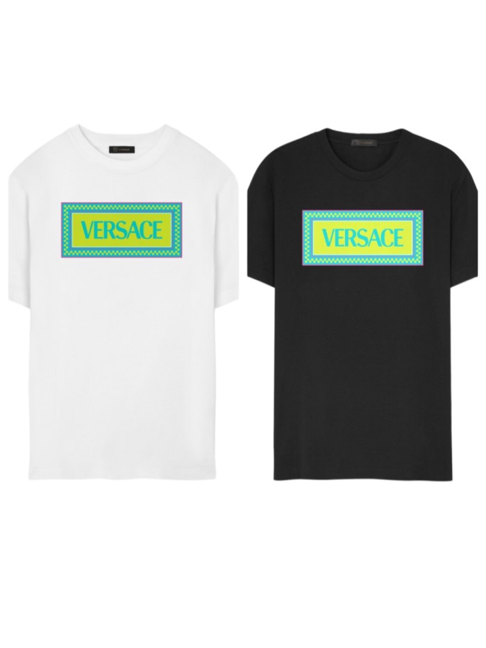 Neon Contrast Style Greek Key Border Square Box Versace Letter Print Unisex T-shirt 2 colors 29140157