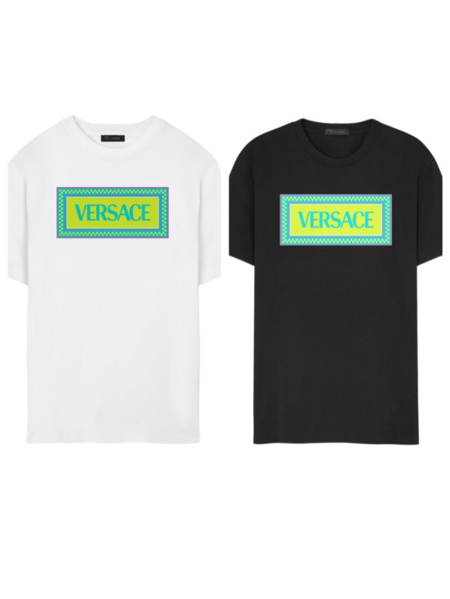 Neon Contrast Style Greek Key Border Square Box Versace Letter Print Unisex T-shirt 2 colors 29140157