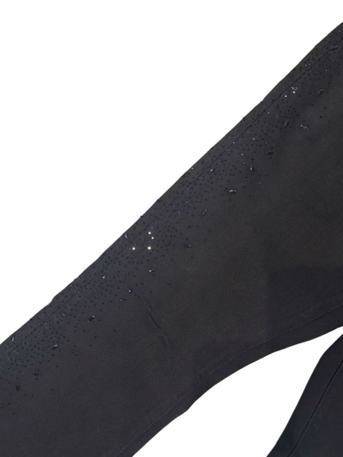 1:1 quality version Solid Black Gradient Hot Fix Rhinestone Side Panel Flare Denim Jeans 29143986