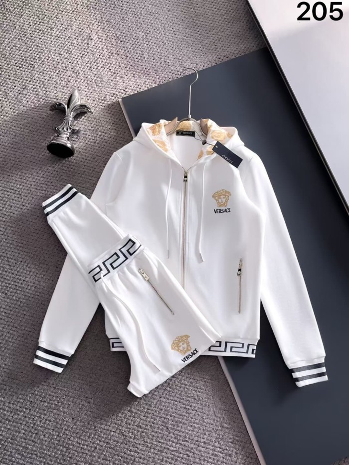 Classic Logo Embroidery & Side Webbing Stripe Zip Up Collared Sweatshirt + Drawstring Cuffed Jogger Pants Set 151 colors 29107785