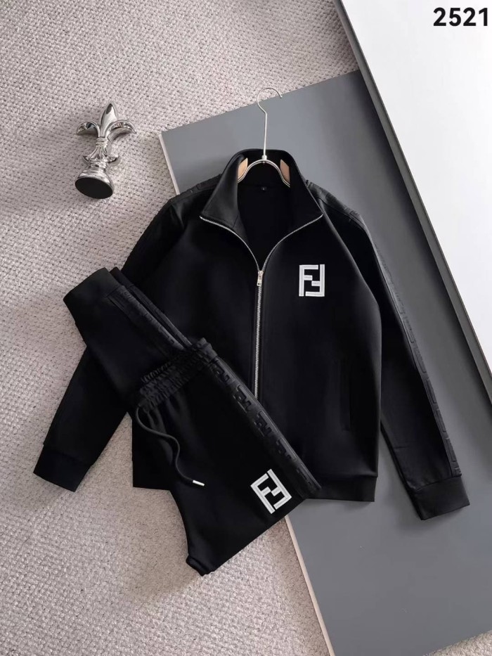 Classic Logo Embroidery & Side Webbing Stripe Zip Up Collared Sweatshirt + Drawstring Cuffed Jogger Pants Set 151 colors 29107785