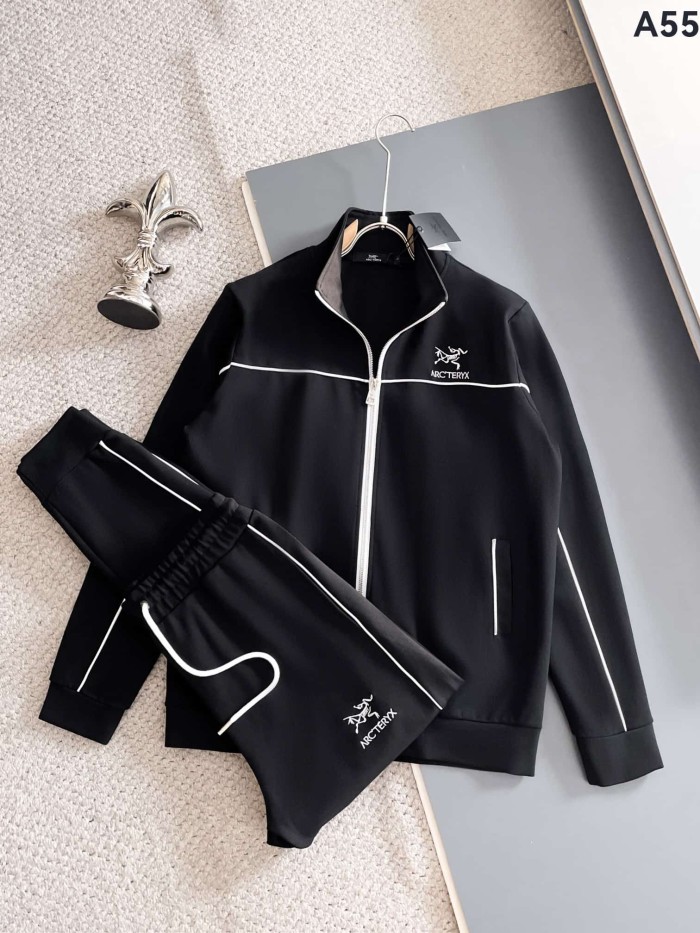 Classic Logo Embroidery & Side Webbing Stripe Zip Up Collared Sweatshirt + Drawstring Cuffed Jogger Pants Set 151 colors 29107785