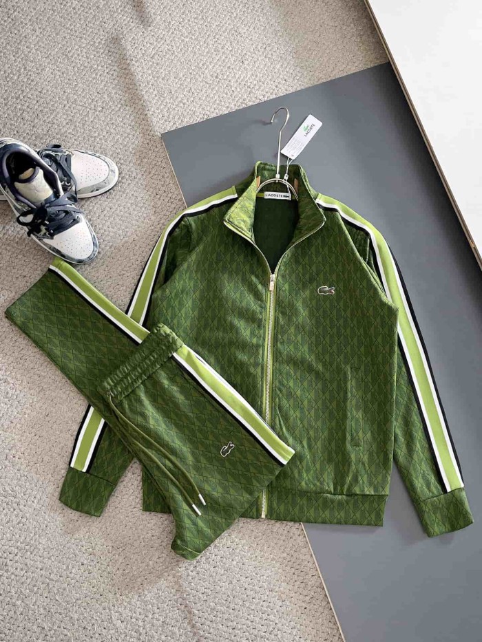 Classic Logo Embroidery & Side Webbing Stripe Zip Up Collared Sweatshirt + Drawstring Cuffed Jogger Pants Set 151 colors 29107785