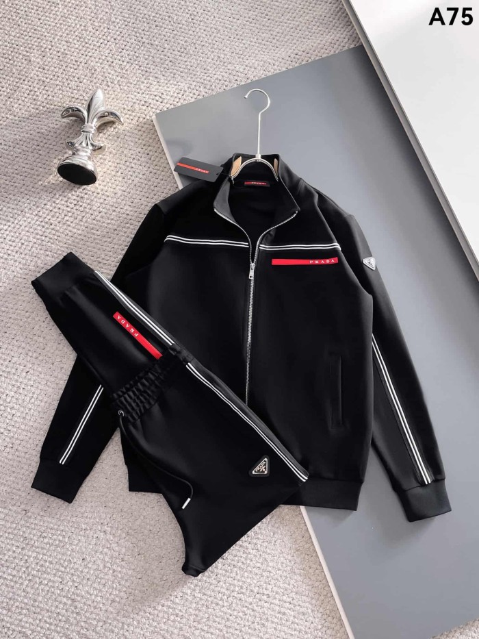 Classic Logo Embroidery & Side Webbing Stripe Zip Up Collared Sweatshirt + Drawstring Cuffed Jogger Pants Set 151 colors 29107785